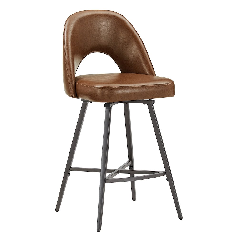 Set of 2, Iron Grey Finish Metal Brown PU Swivel Counter Height Chair. Picture 7