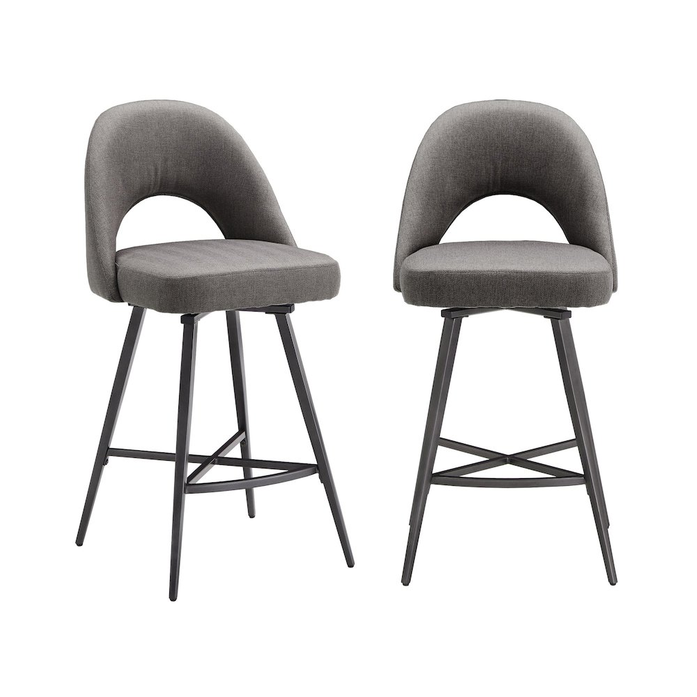 Set of 2, Iron Grey Finish Metal Grey Fabric Swivel Counter Height Chair. Picture 4