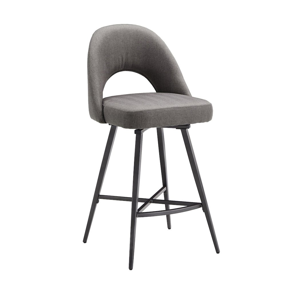 Set of 2, Iron Grey Finish Metal Grey Fabric Swivel Counter Height Chair. Picture 6