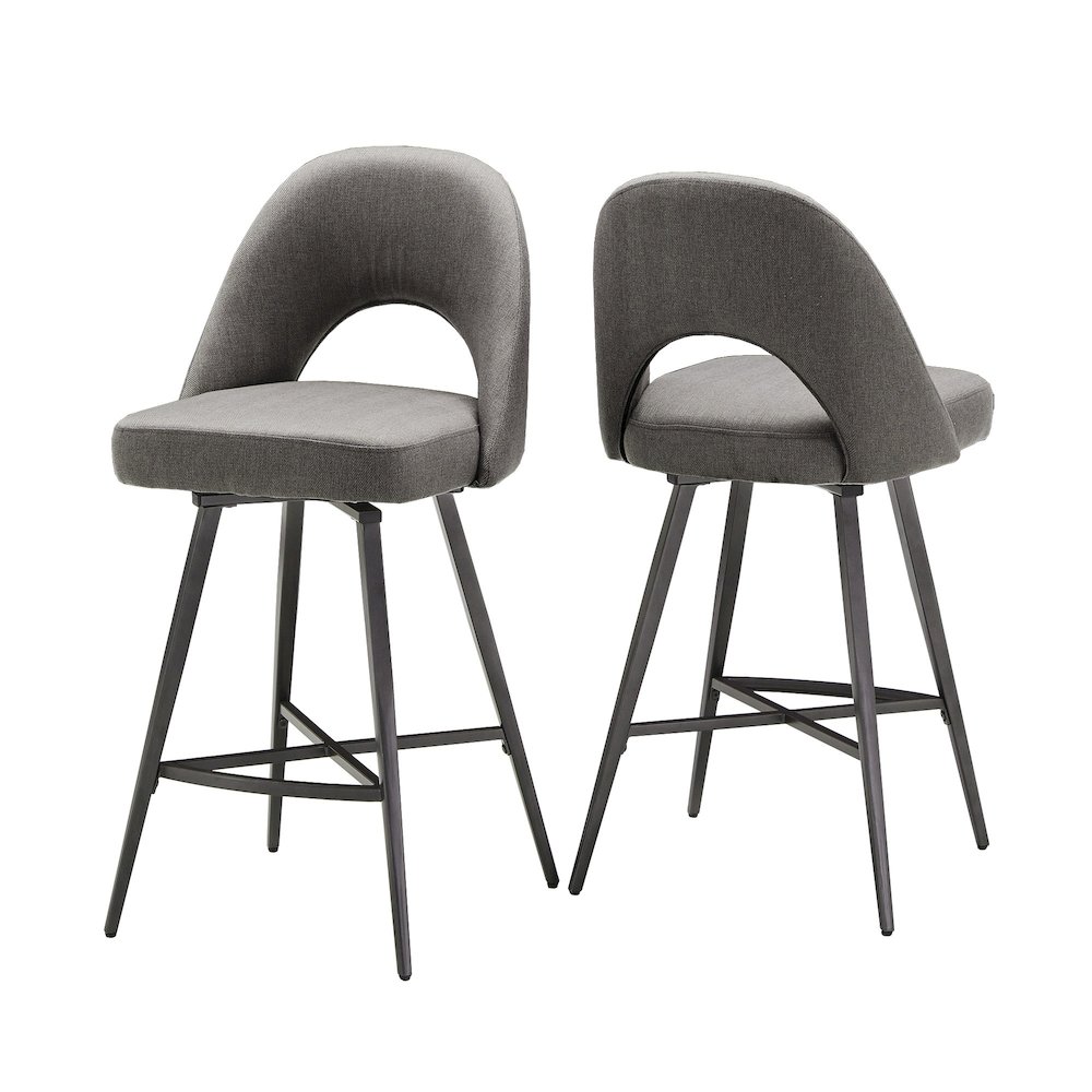 Set of 2, Iron Grey Finish Metal Grey Fabric Swivel Counter Height Chair. Picture 9