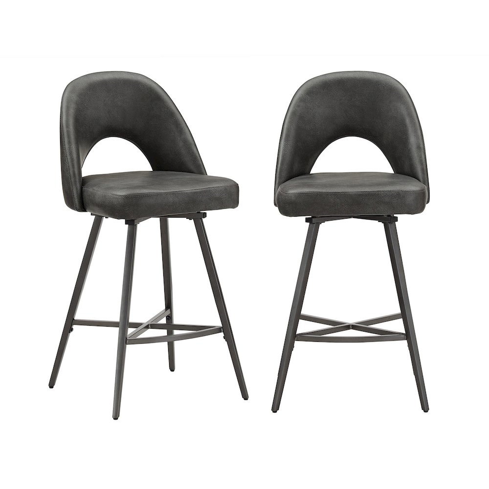 Set of 2, Iron Grey Finish Metal Dark Grey PU Swivel Counter Height Chair. Picture 5