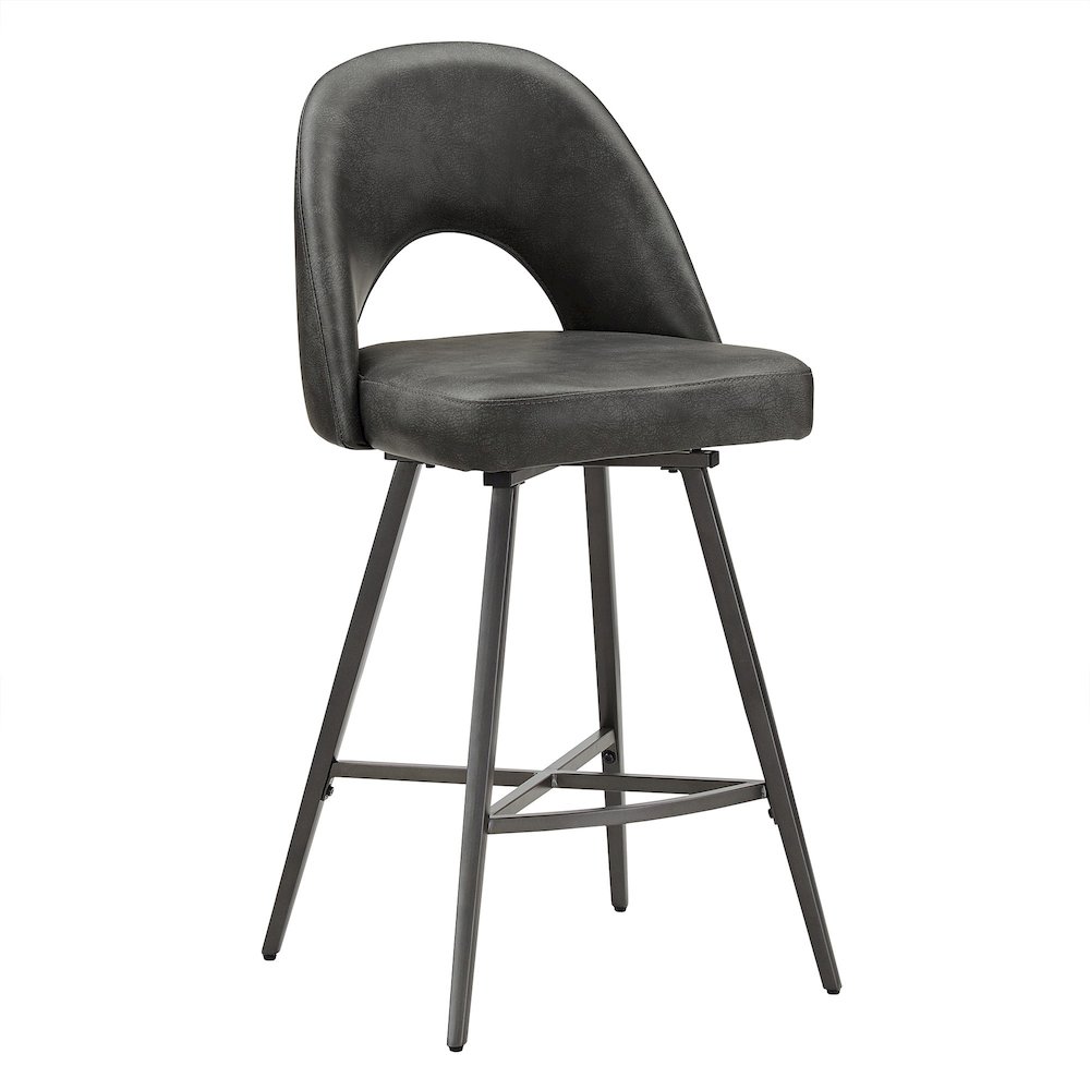 Set of 2, Iron Grey Finish Metal Dark Grey PU Swivel Counter Height Chair. Picture 7
