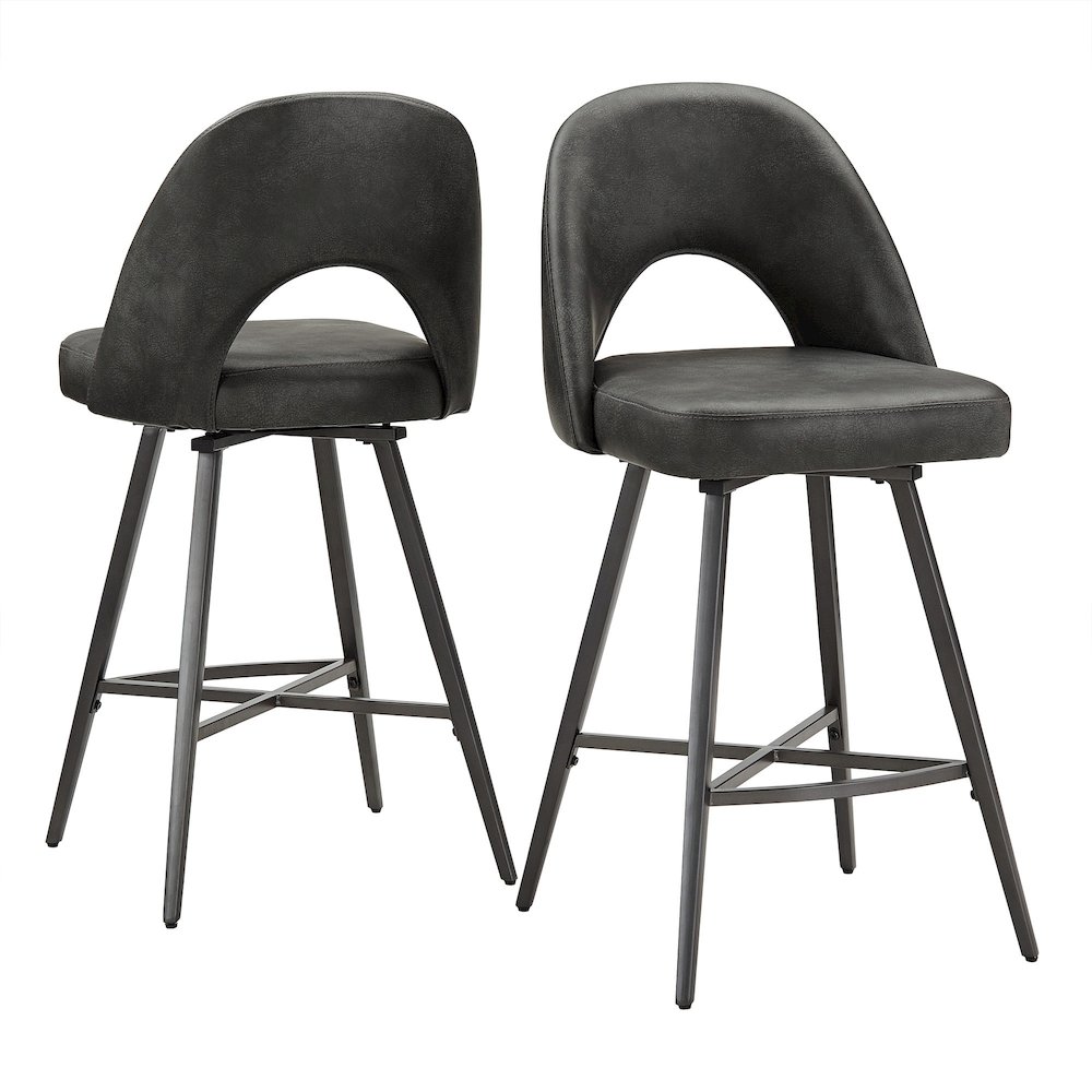 Set of 2, Iron Grey Finish Metal Dark Grey PU Swivel Counter Height Chair. Picture 10