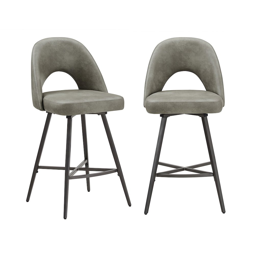 Set of 2, Iron Grey Finish Metal Light Grey PU Swivel Counter Height Chair. Picture 5