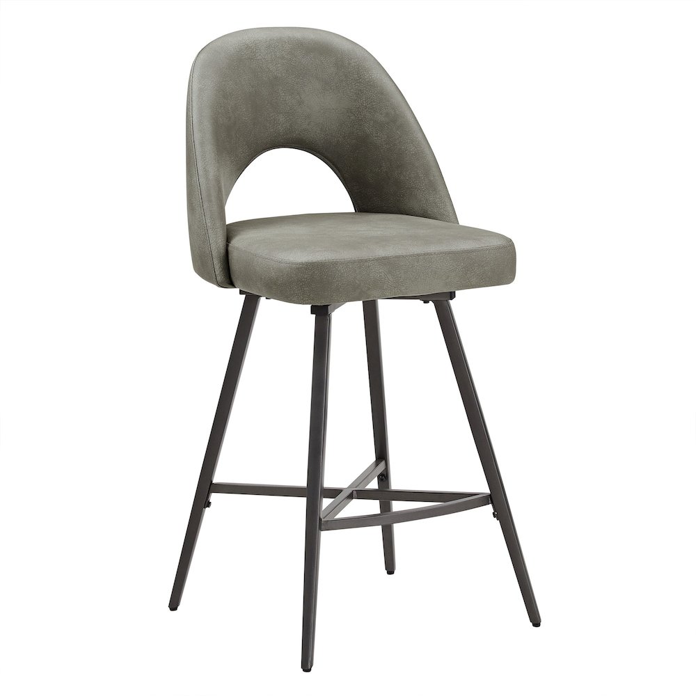 Set of 2, Iron Grey Finish Metal Light Grey PU Swivel Counter Height Chair. Picture 7