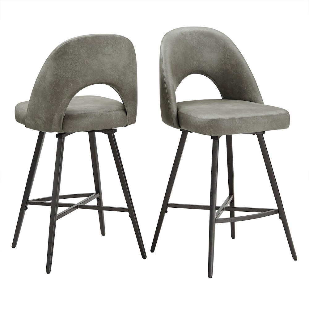 Set of 2, Iron Grey Finish Metal Light Grey PU Swivel Counter Height Chair. Picture 10