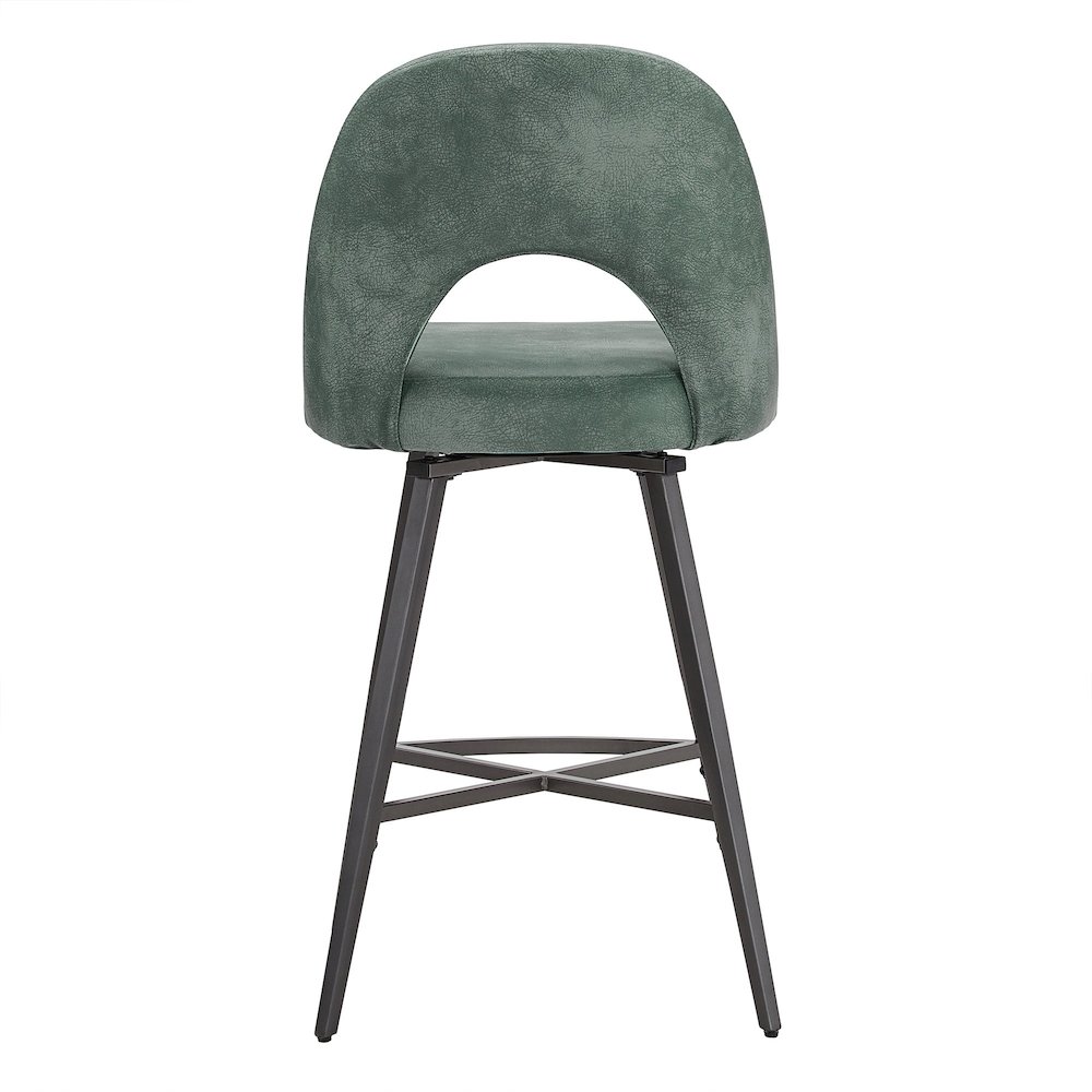 Set of 2, Iron Grey Finish Metal Teal PU Swivel Counter Height Chair. Picture 9