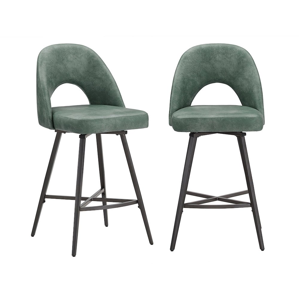 Set of 2, Iron Grey Finish Metal Teal PU Swivel Counter Height Chair. Picture 5