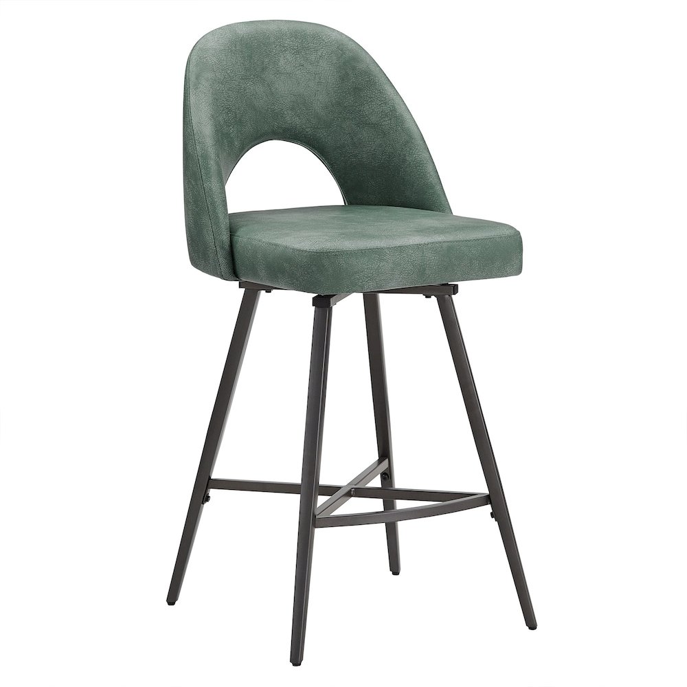 Set of 2, Iron Grey Finish Metal Teal PU Swivel Counter Height Chair. Picture 7
