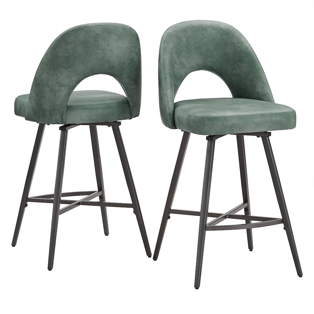 Set of 2, Iron Grey Finish Metal Teal PU Swivel Counter Height Chair. Picture 10