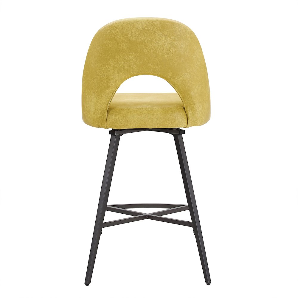 Set of 2, Iron Grey Finish Metal Yellow PU Swivel Counter Height Chair. Picture 9