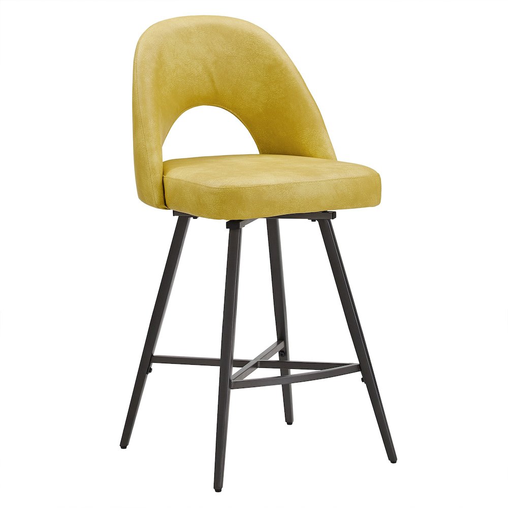 Set of 2, Iron Grey Finish Metal Yellow PU Swivel Counter Height Chair. Picture 7