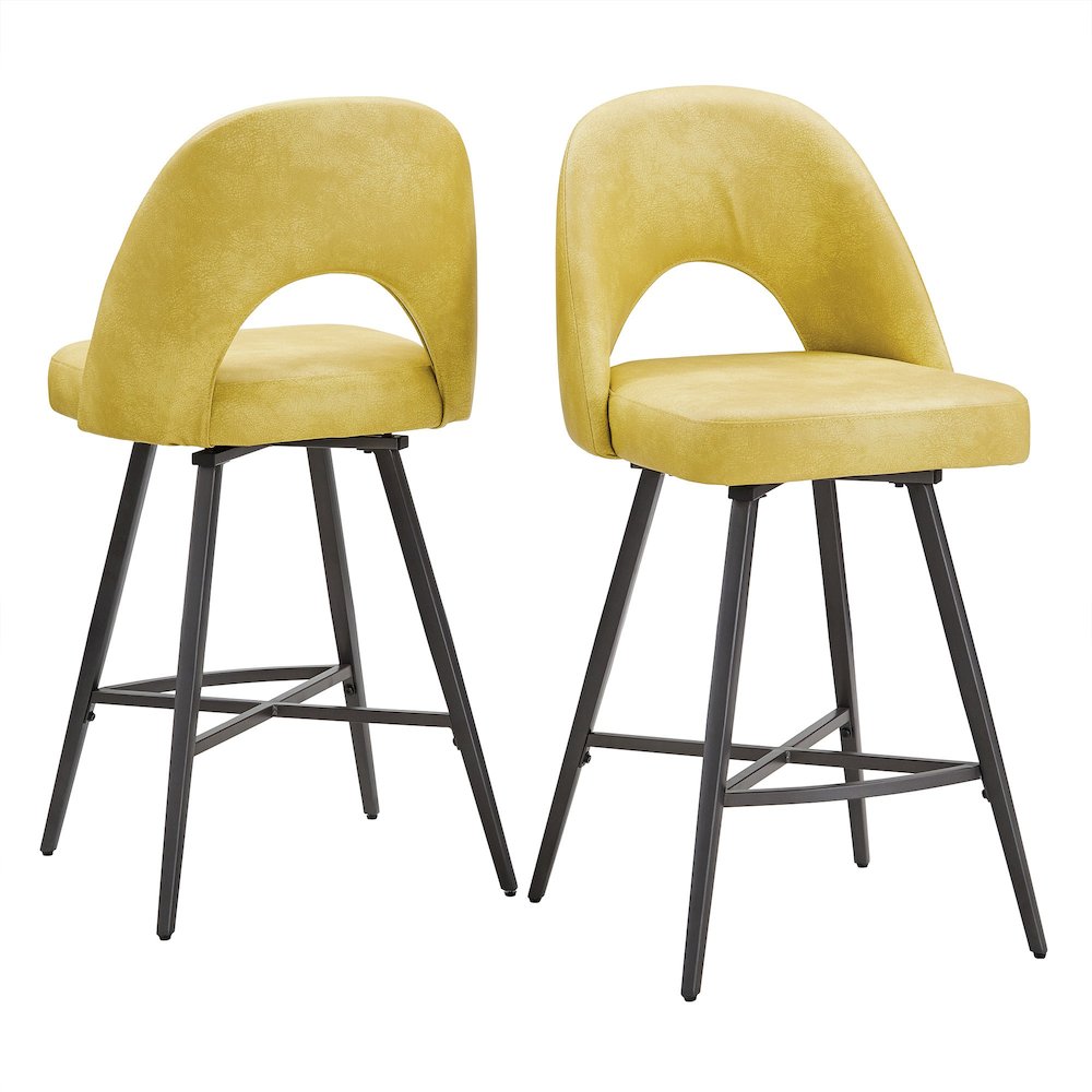 Set of 2, Iron Grey Finish Metal Yellow PU Swivel Counter Height Chair. Picture 10