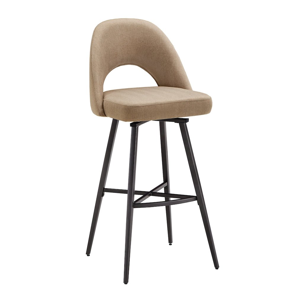 Set of 2, Iron Grey Finish Metal Beige Herringbone Swivel Bar Height Chair. Picture 6