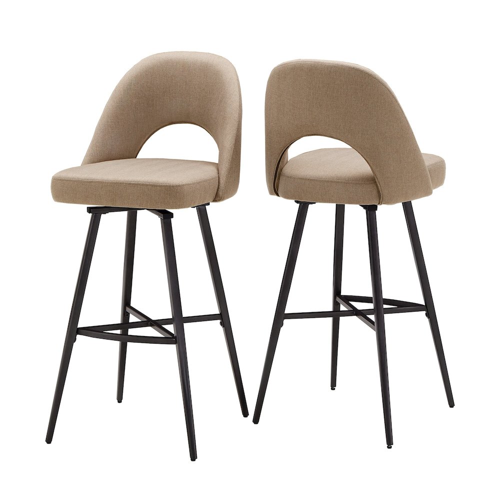Set of 2, Iron Grey Finish Metal Beige Herringbone Swivel Bar Height Chair. Picture 9