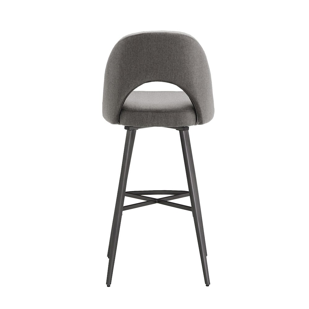 Set of 2, Iron Grey Finish Metal Grey Herringbone Fabric Swivel Bar Height Chair. Picture 8