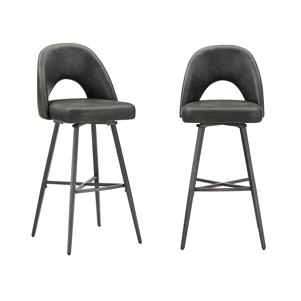 Set of 2, Iron Grey Finish Metal Dark Grey PU Swivel Bar Height Chair. Picture 5