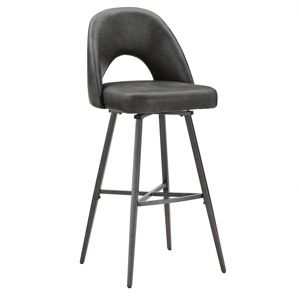 Set of 2, Iron Grey Finish Metal Dark Grey PU Swivel Bar Height Chair. Picture 7