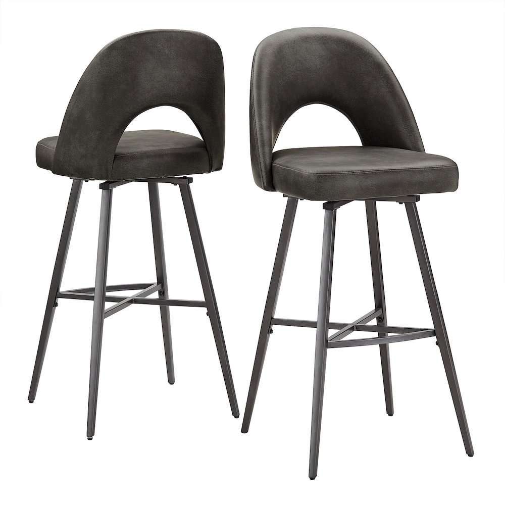 Set of 2, Iron Grey Finish Metal Dark Grey PU Swivel Bar Height Chair. Picture 9