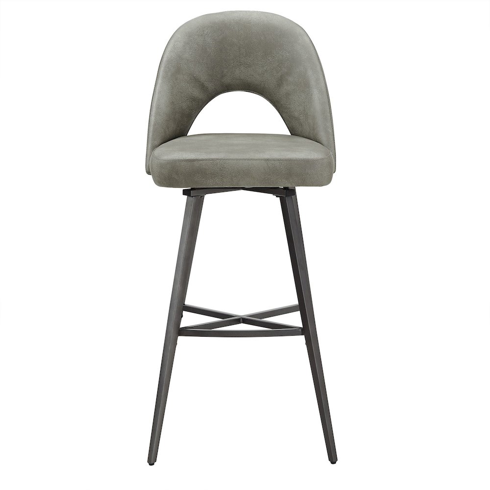 Set of 2, Iron Grey Finish Metal Light Grey PU Swivel Bar Height Chair. Picture 7