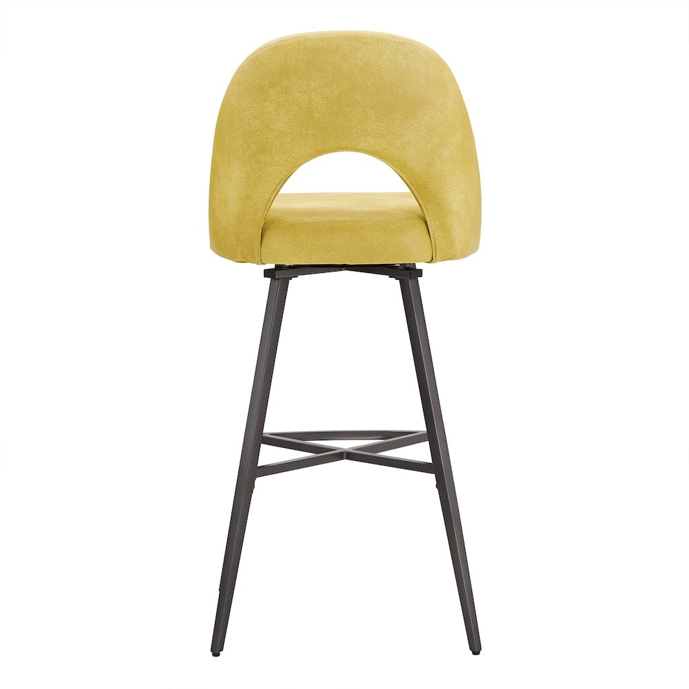 Set of 2, Iron Grey Finish Metal Yellow PU Swivel Bar Height Chair. Picture 9