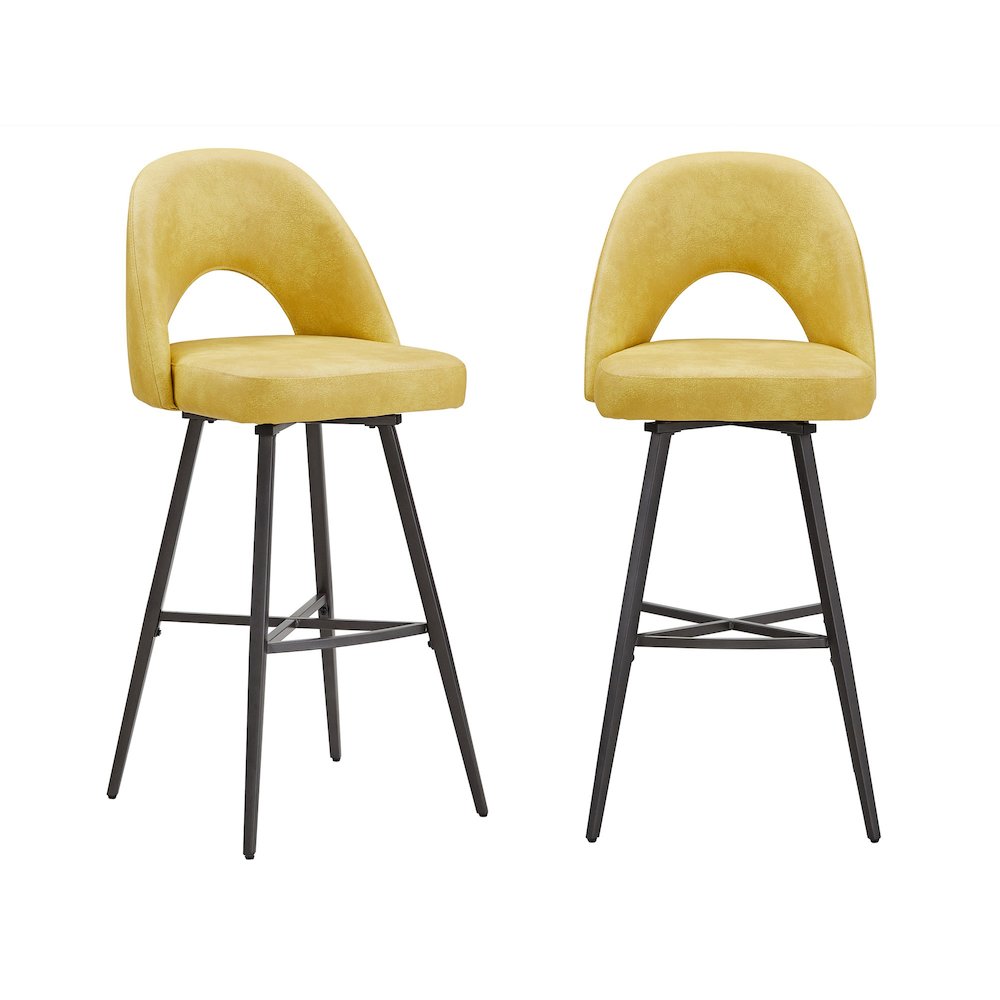 Set of 2, Iron Grey Finish Metal Yellow PU Swivel Bar Height Chair. Picture 5