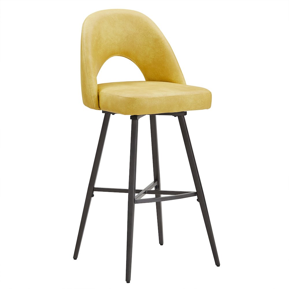 Set of 2, Iron Grey Finish Metal Yellow PU Swivel Bar Height Chair. Picture 7