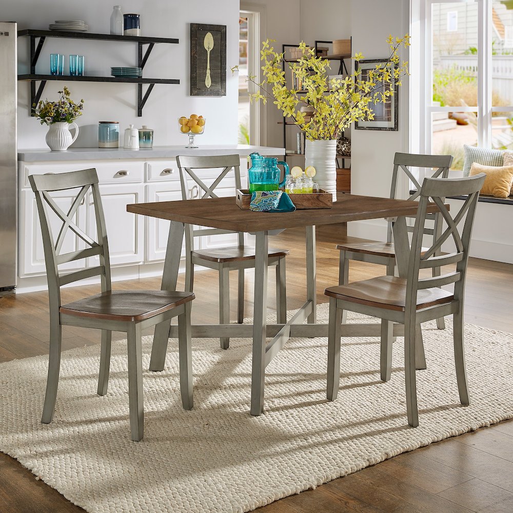 Two-Tone Rustic Oak & Antique Grey Finish 5Pc Pack Dining Set. Picture 1