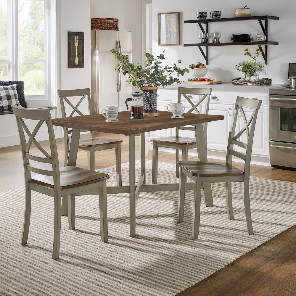Two-Tone Rustic Oak & Antique Grey Finish 5Pc Pack Dining Set. Picture 2