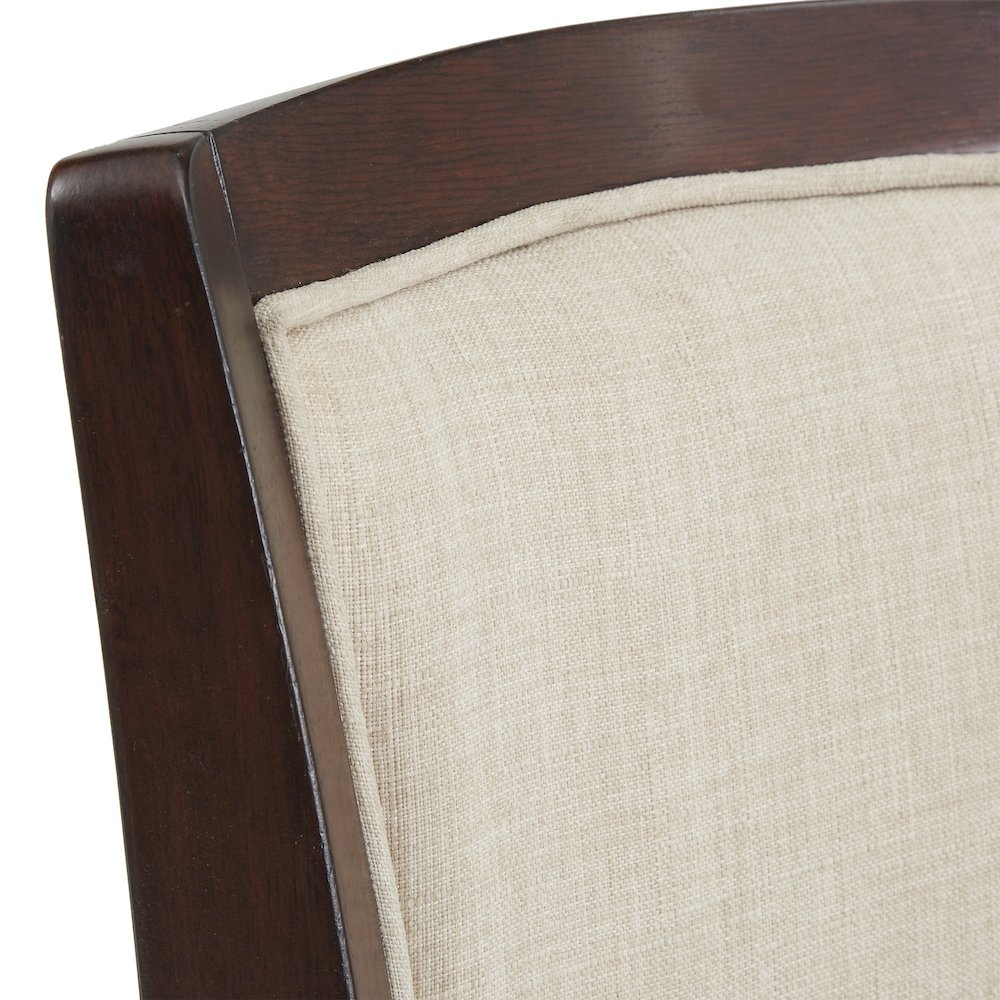 Dark Cherry Finish Beige Linen Swivel Bar Height Chair. Picture 3