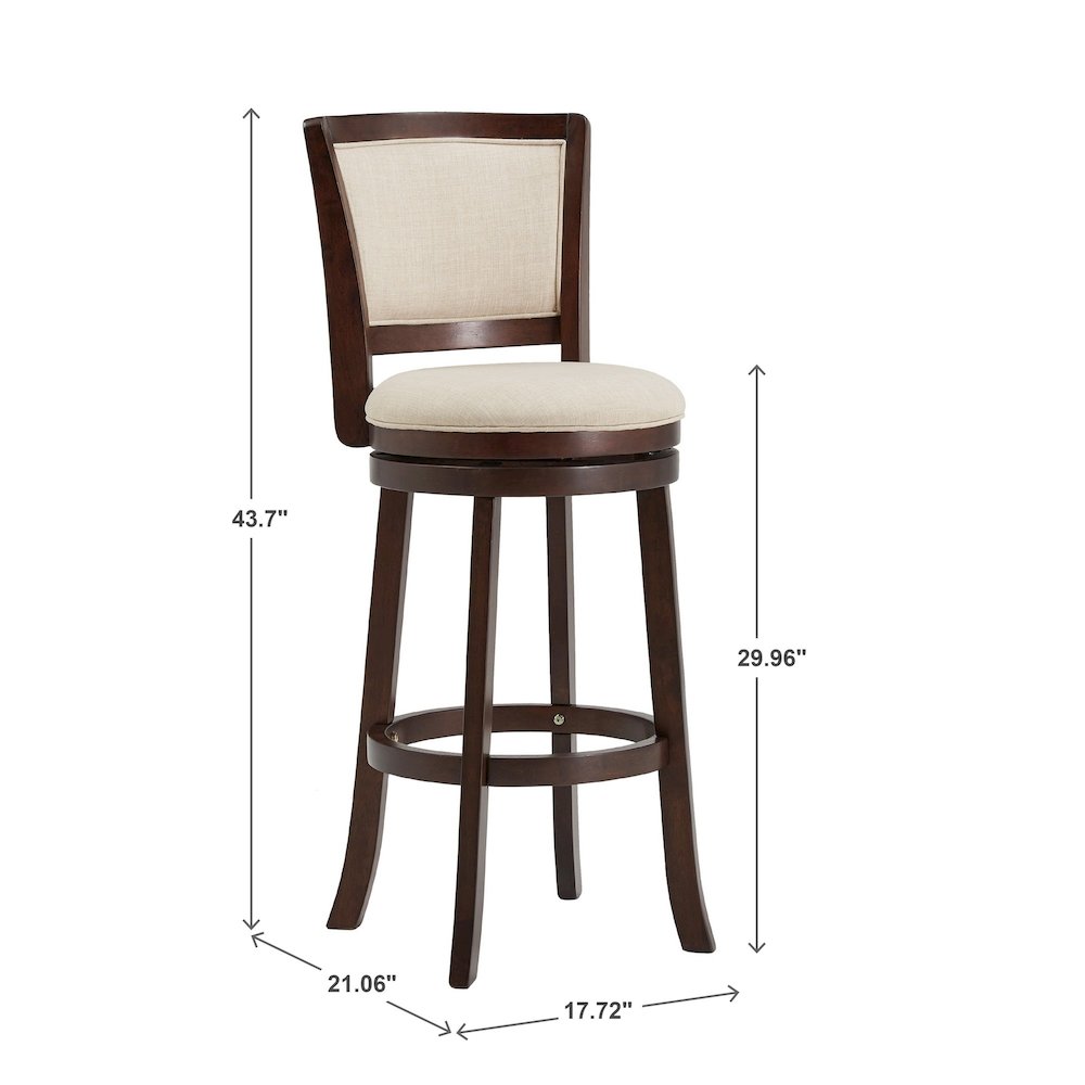 Dark Cherry Finish Beige Linen Swivel Bar Height Chair. Picture 4
