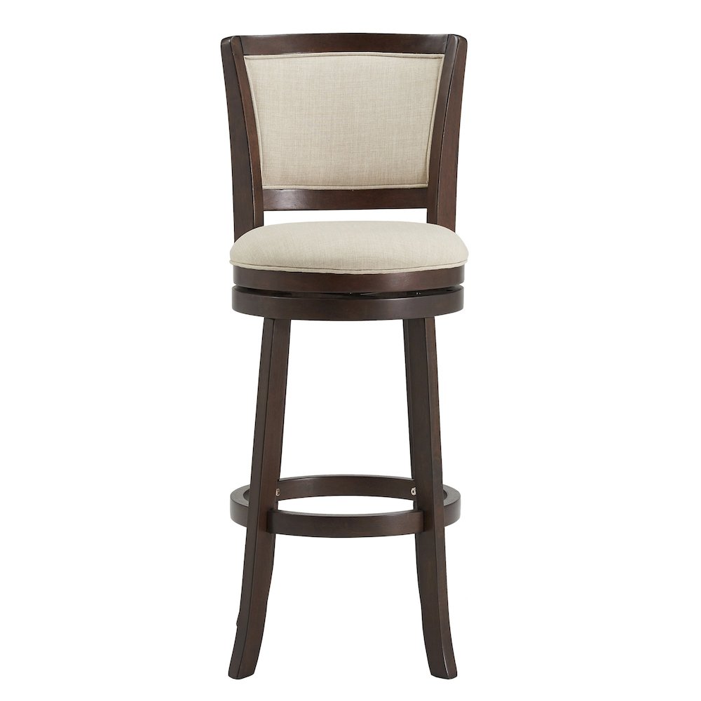 Dark Cherry Finish Beige Linen Swivel Bar Height Chair. Picture 5