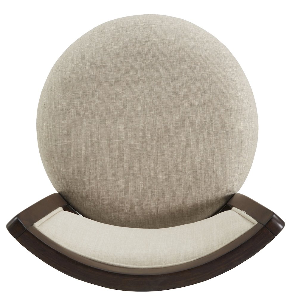 Dark Cherry Finish Beige Linen Swivel Bar Height Chair. Picture 6