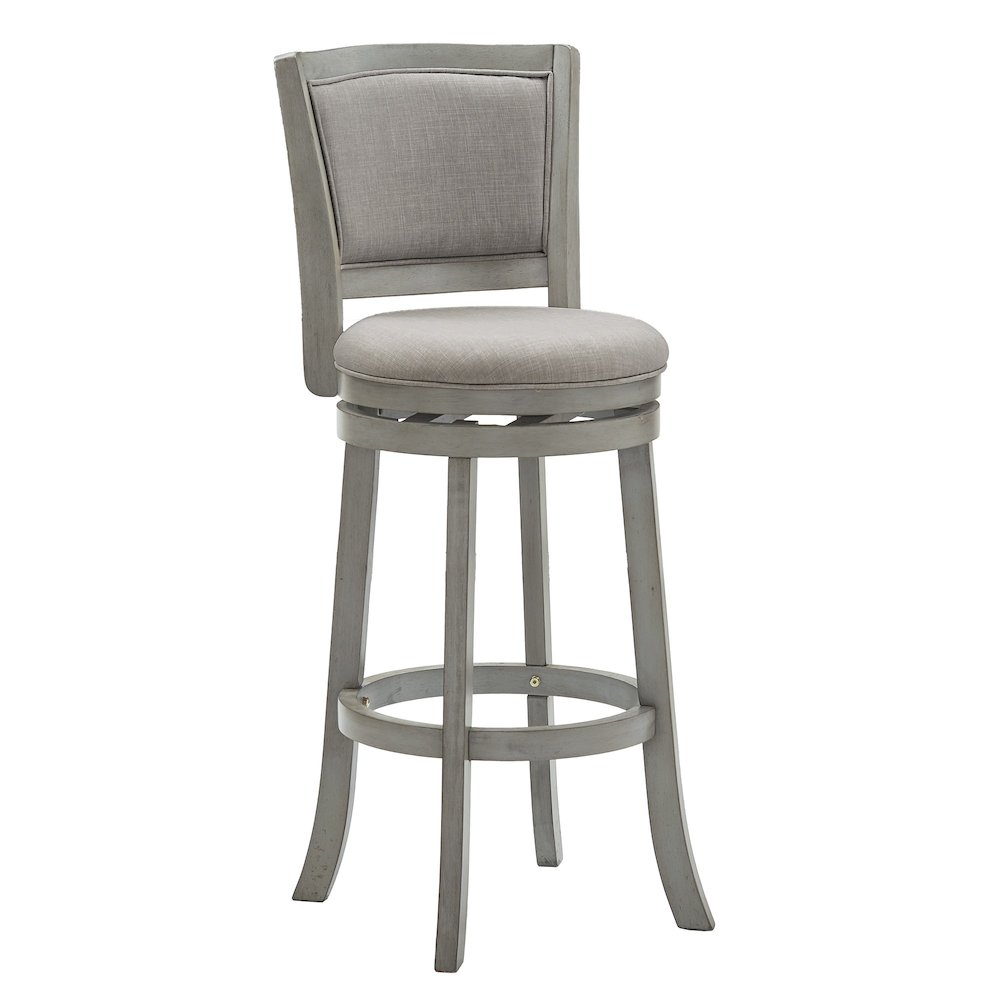Antique Grey Finish Grey Linen Swivel Bar Height Chair. Picture 5