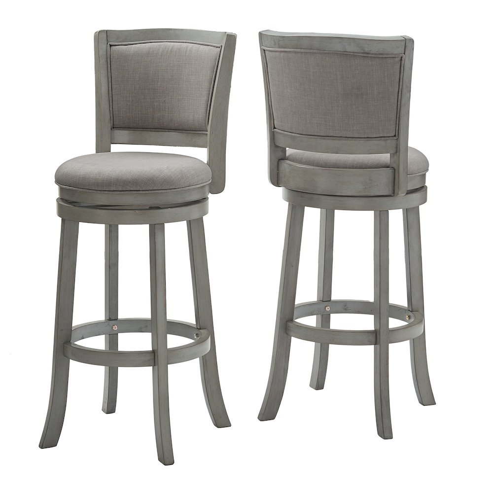 Antique Grey Finish Grey Linen Swivel Bar Height Chair. Picture 7