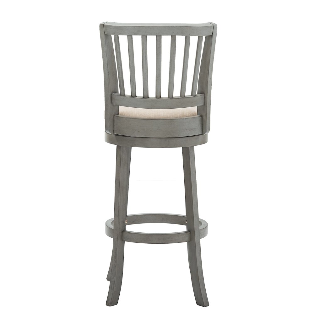 Antique Grey Finish Beige Linen Swivel Bar Height Chair. Picture 6