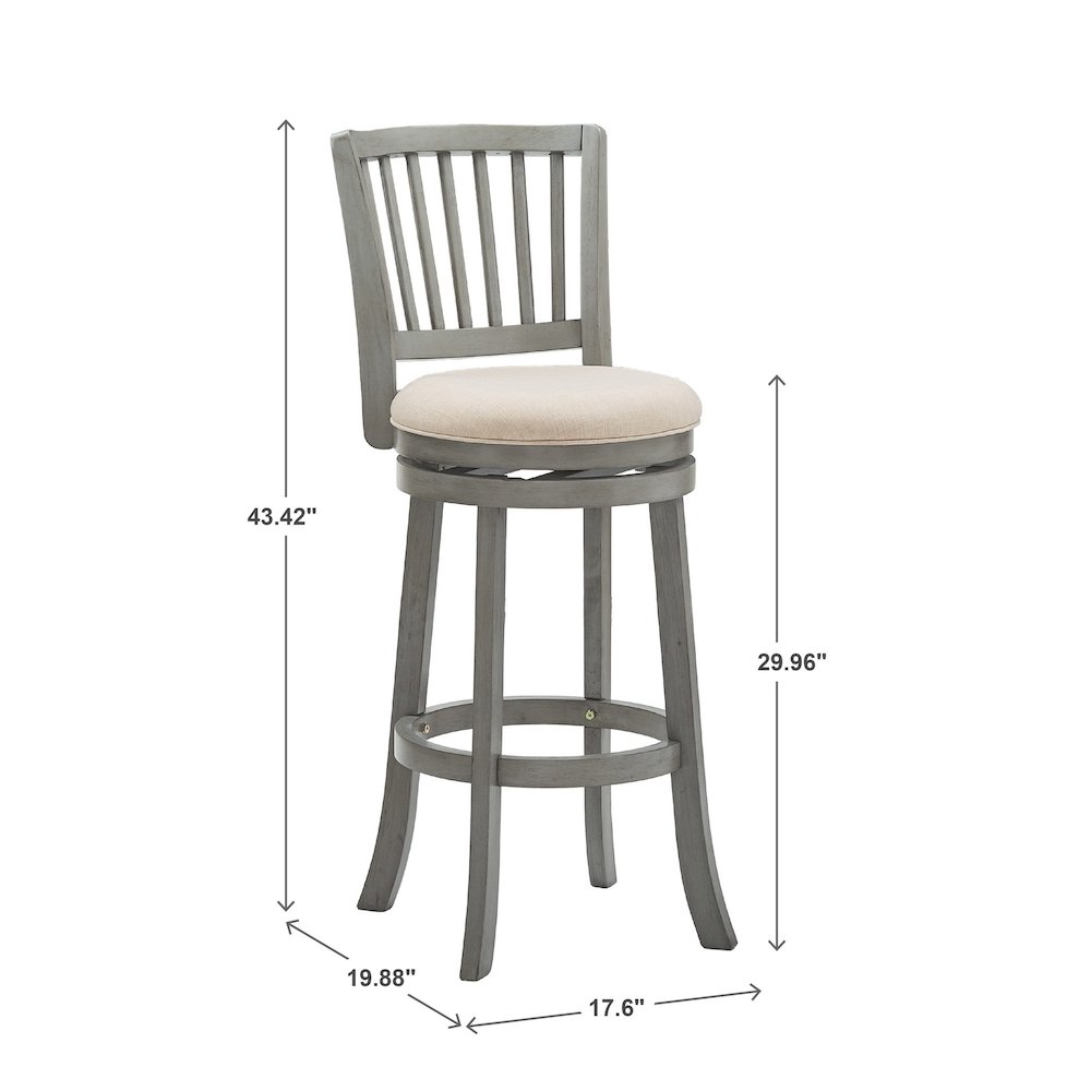 Antique Grey Finish Beige Linen Swivel Bar Height Chair. Picture 4