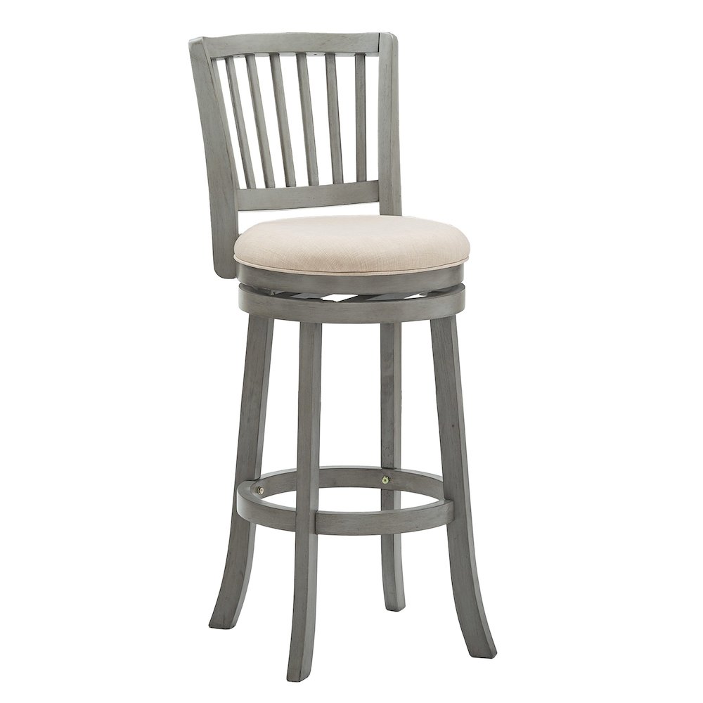 Antique Grey Finish Beige Linen Swivel Bar Height Chair. Picture 5