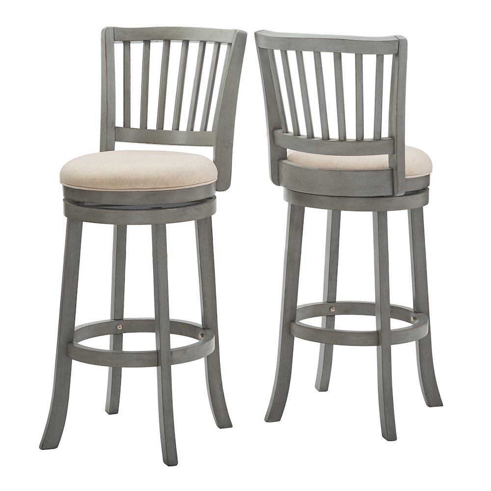 Antique Grey Finish Beige Linen Swivel Bar Height Chair. Picture 7
