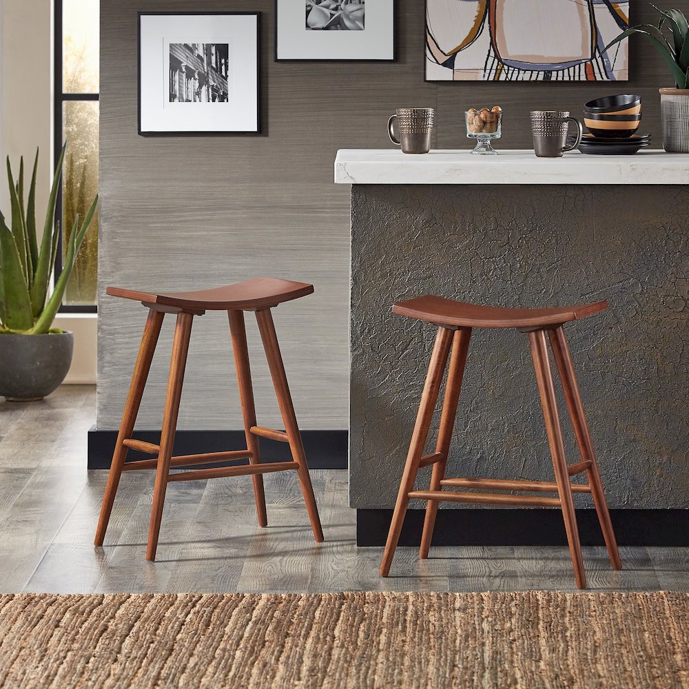 Set of 2, Oak Finish Counter Height Stool. Picture 1