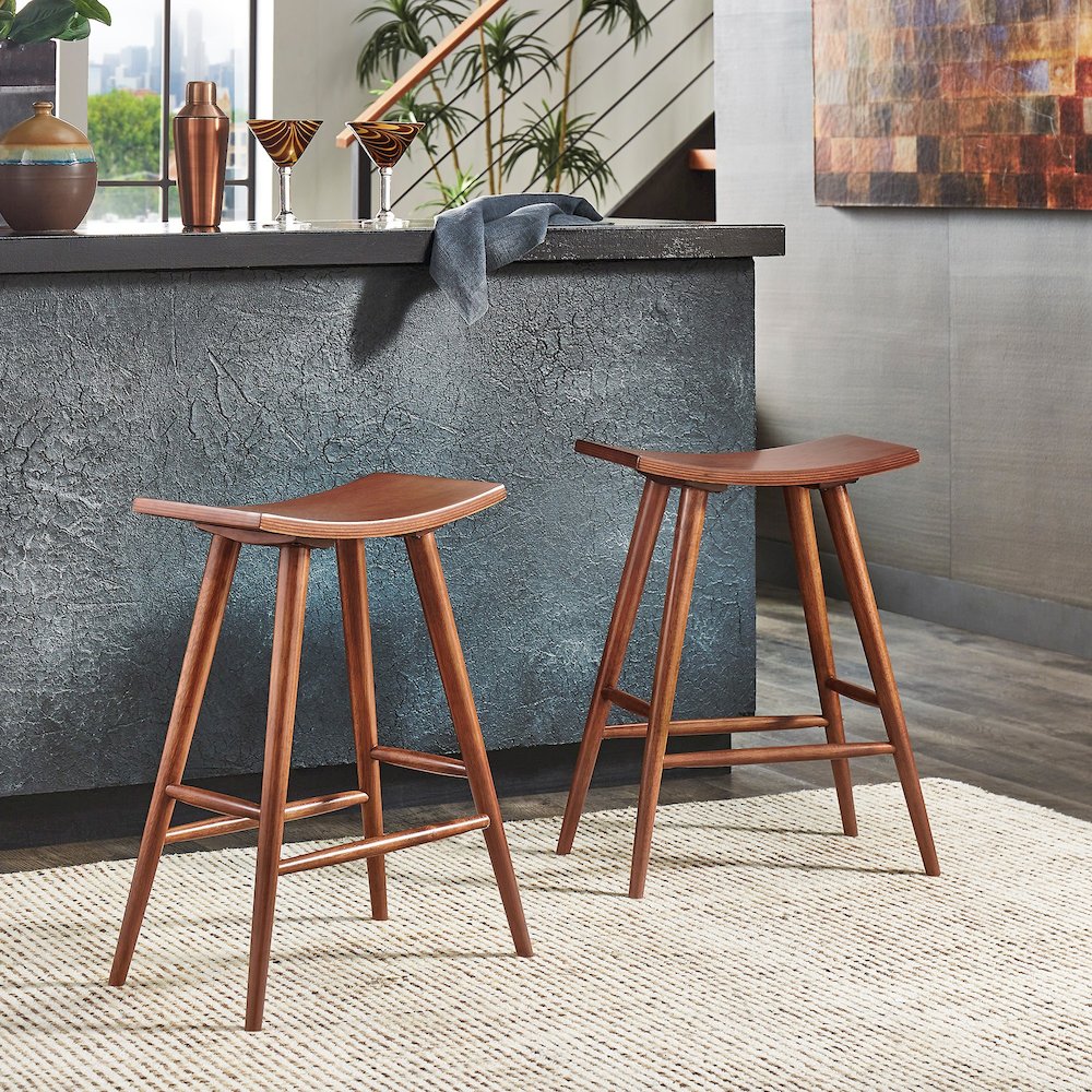 Set of 2, Oak Finish Counter Height Stool. Picture 2