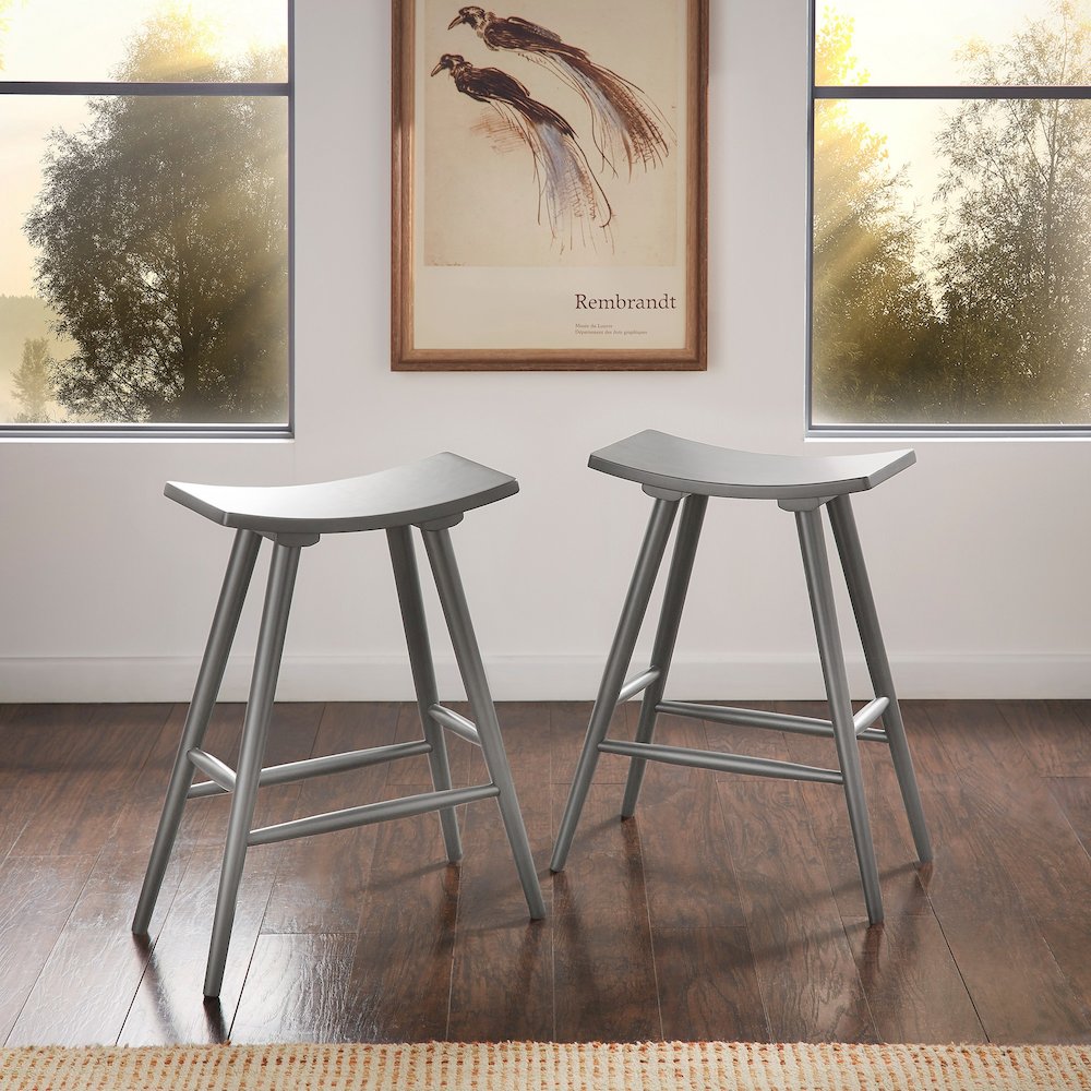 Set of 2, Frost Grey Finish Counter Height Stool. Picture 1