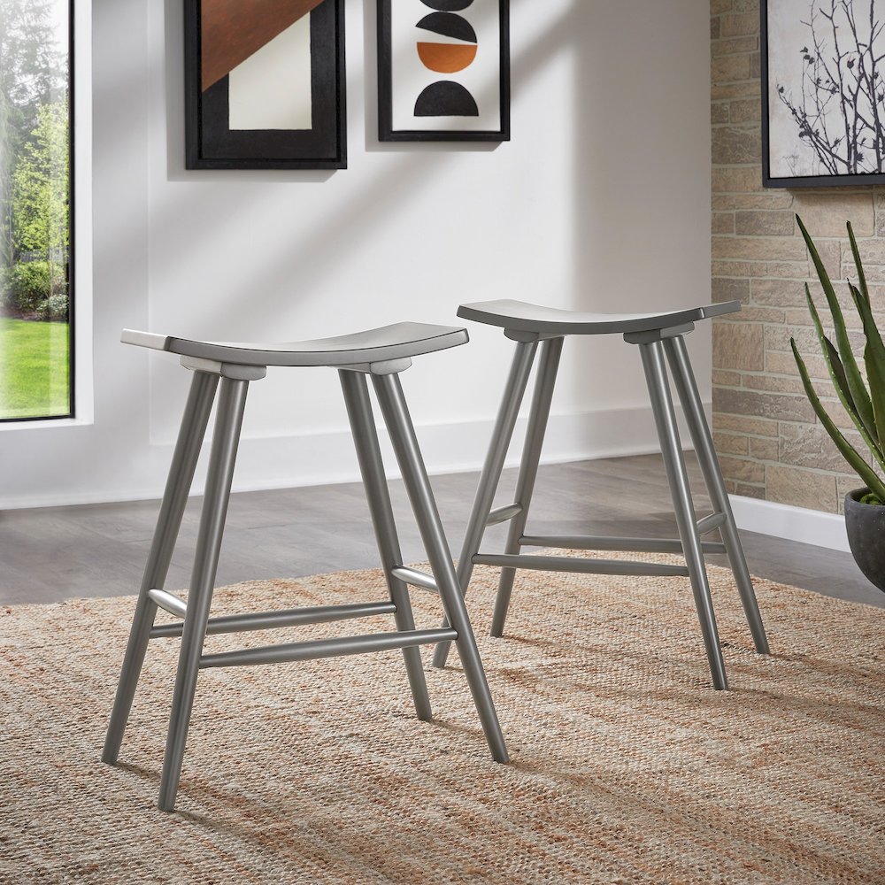 Set of 2, Frost Grey Finish Counter Height Stool. Picture 2