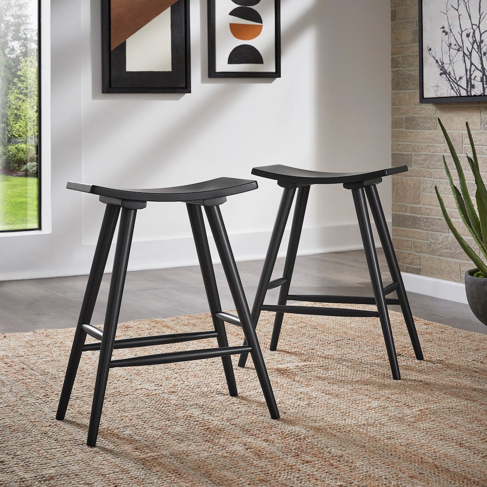 Set of 2, Vulcan Black Finish Counter Height Stool. Picture 2