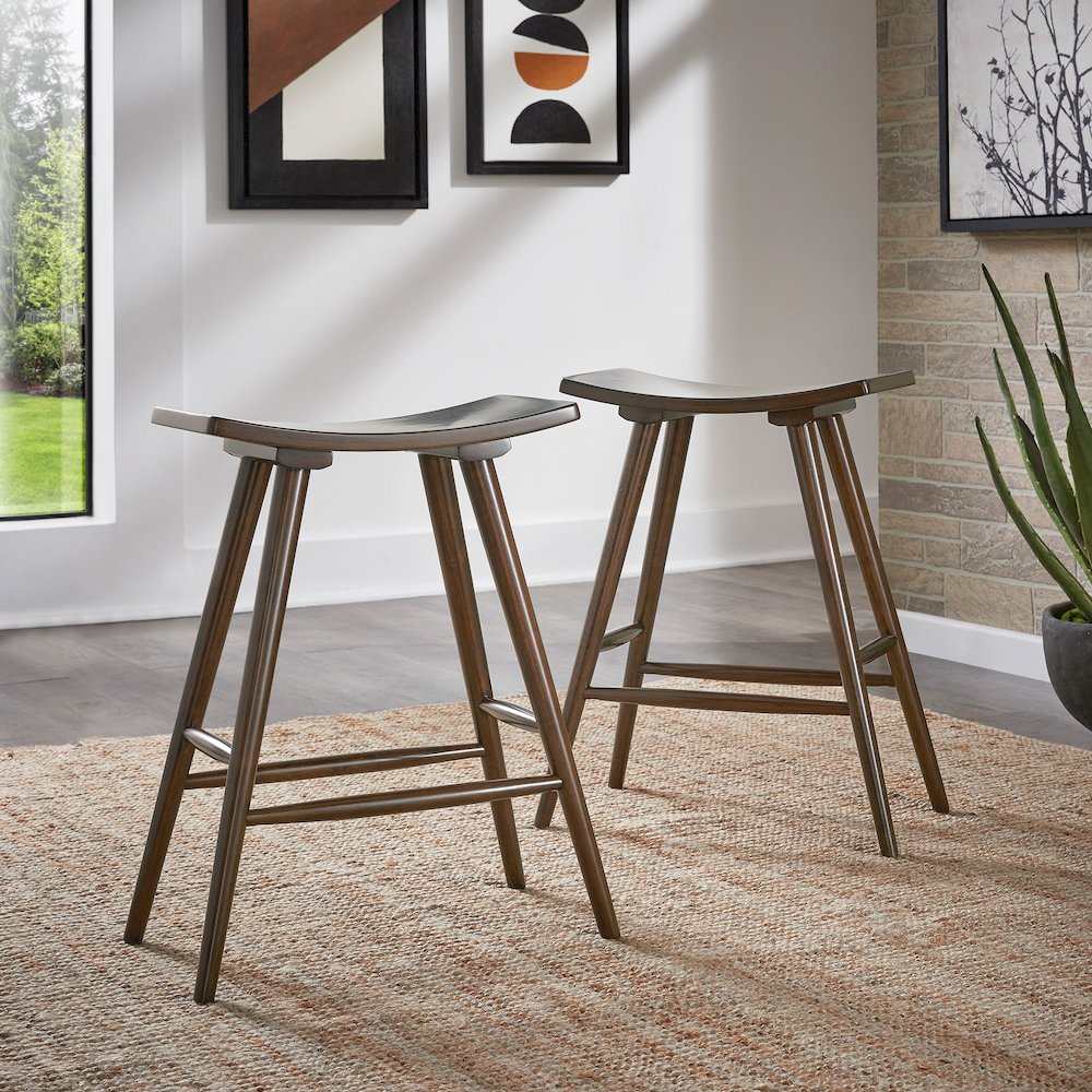 Set of 2, Dark Walnut Finish Counter Height Stool. Picture 2