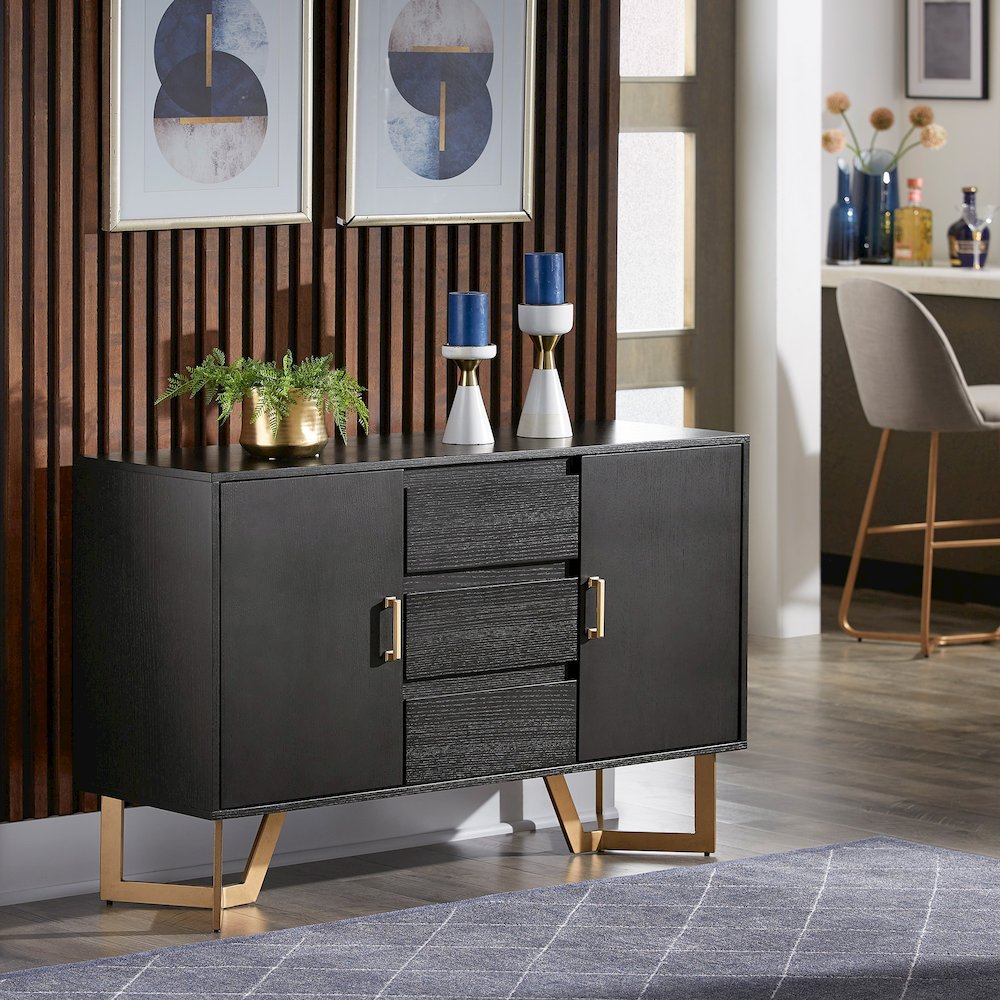 Black Finish Server With Gold Metal Base. Picture 1