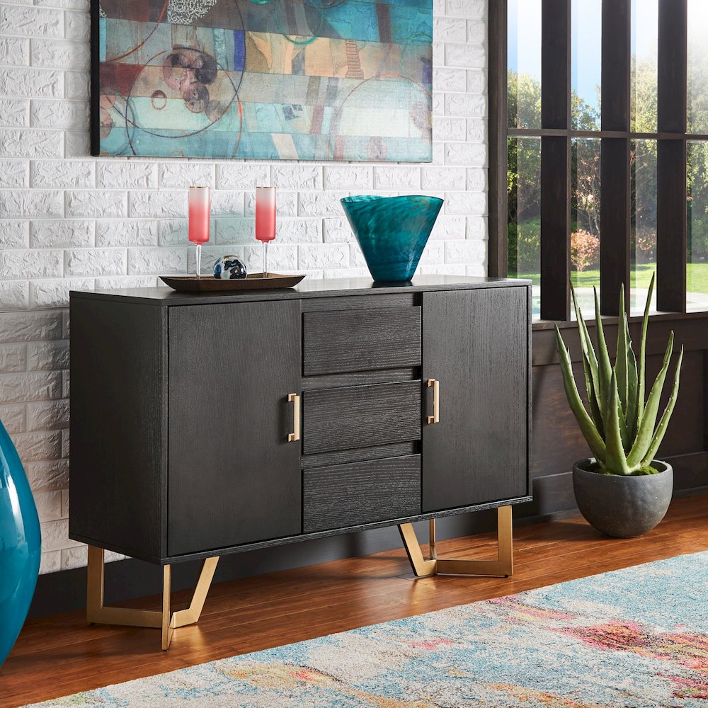 Black Finish Server With Gold Metal Base. Picture 2