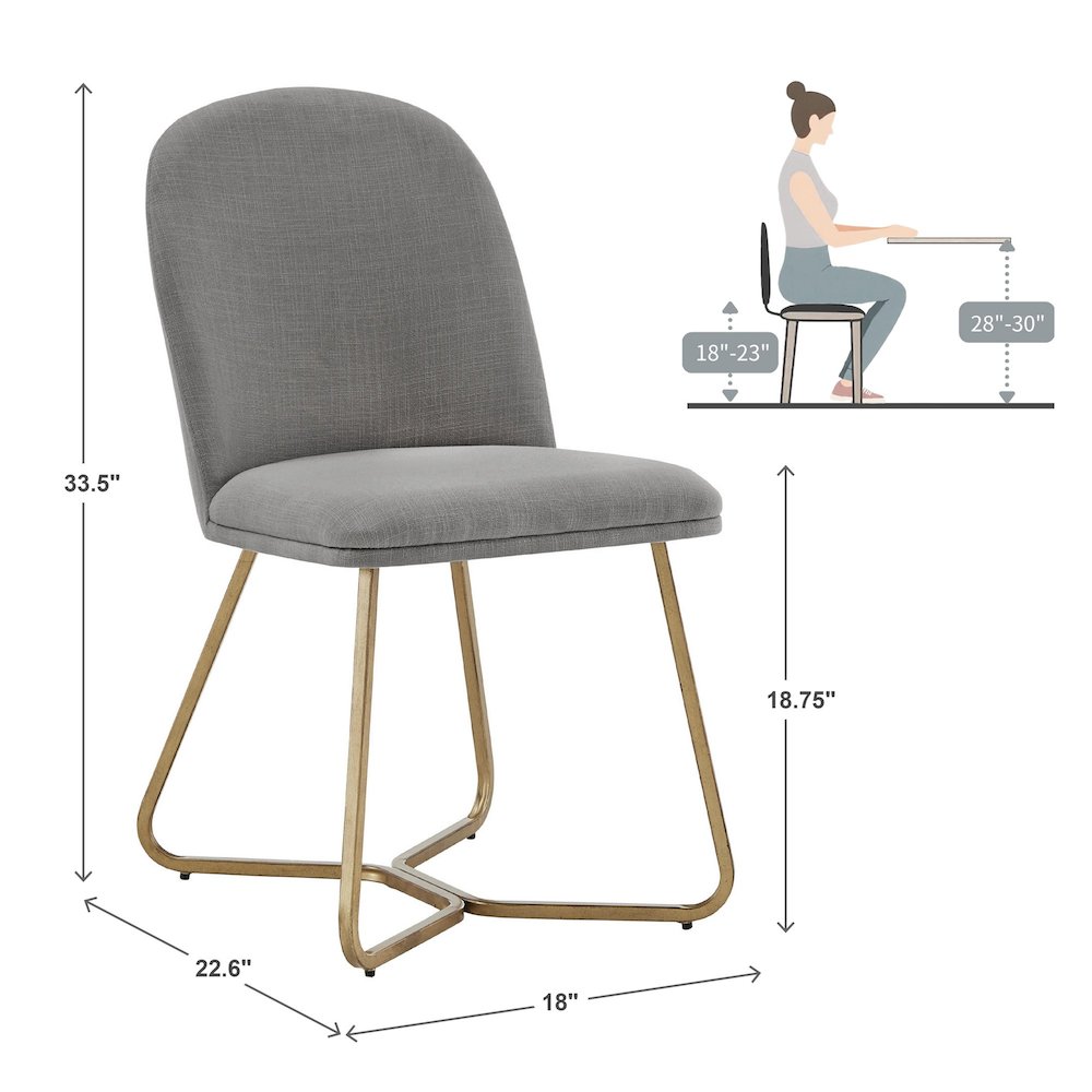 Set of 2, Gold Finish Flint Grey Linen Dining Chair. Picture 4