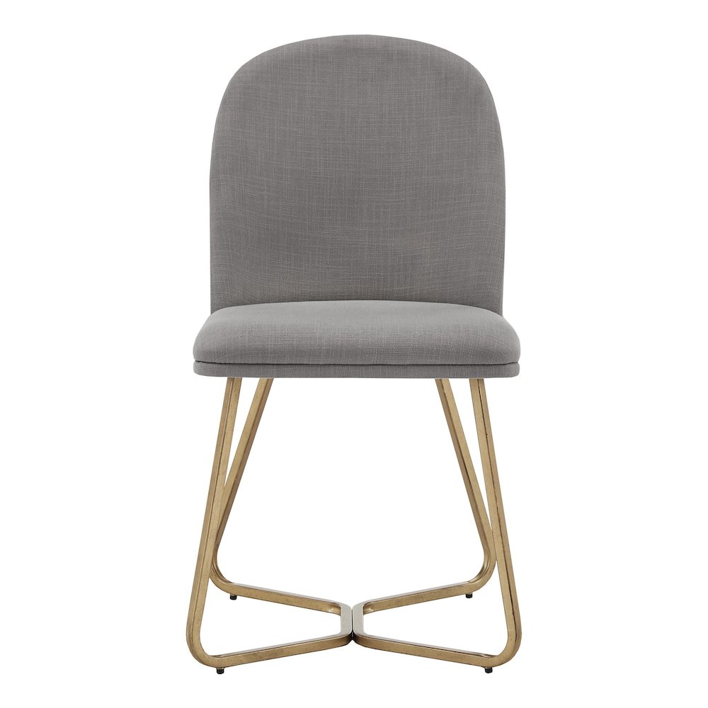 Set of 2, Gold Finish Flint Grey Linen Dining Chair. Picture 5