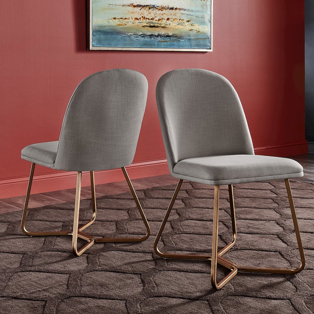 Set of 2, Gold Finish Flint Grey Linen Dining Chair. Picture 1